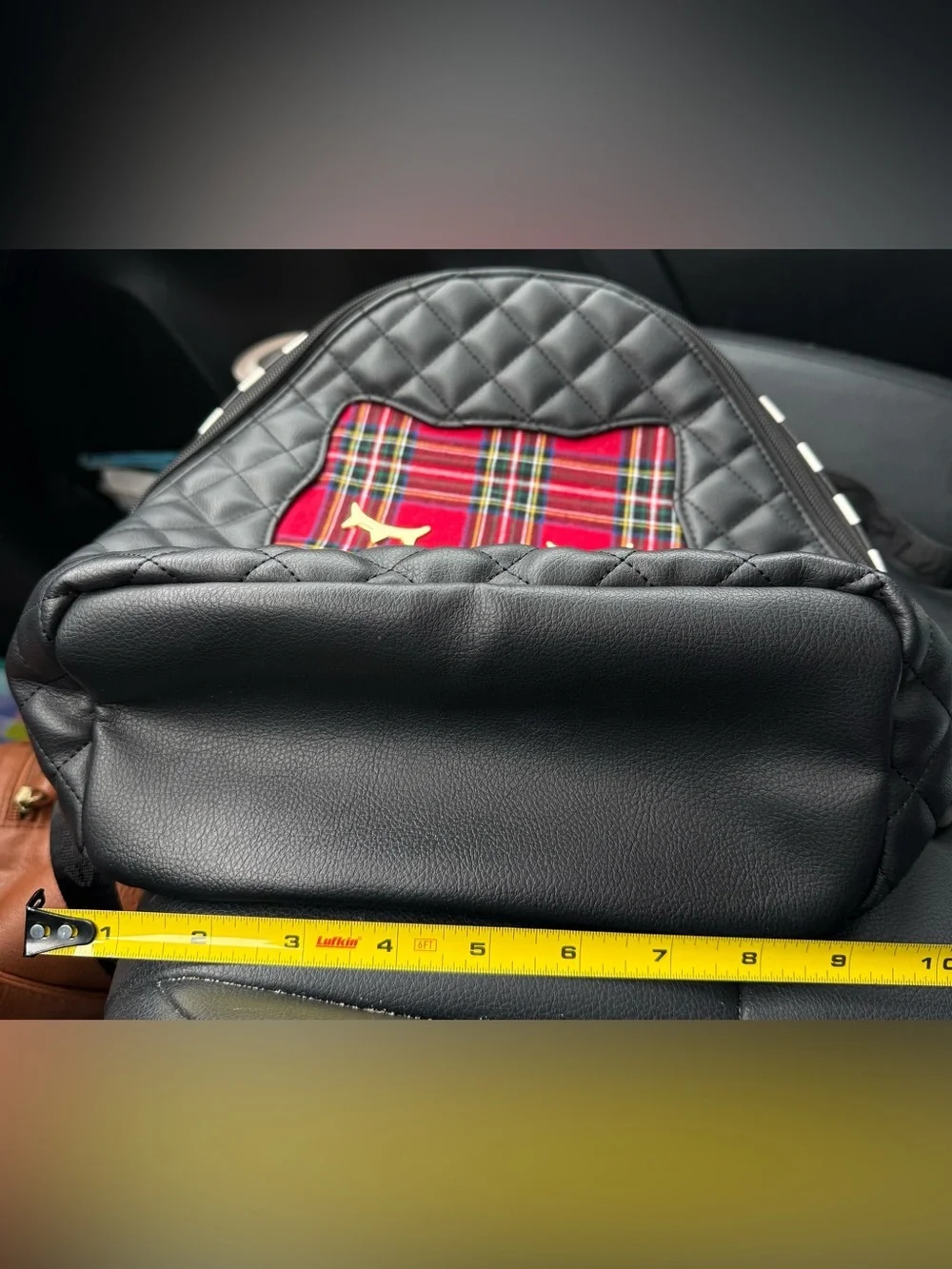 Betsey Johnson whimsical Quilted plaid cat Backpack Purse